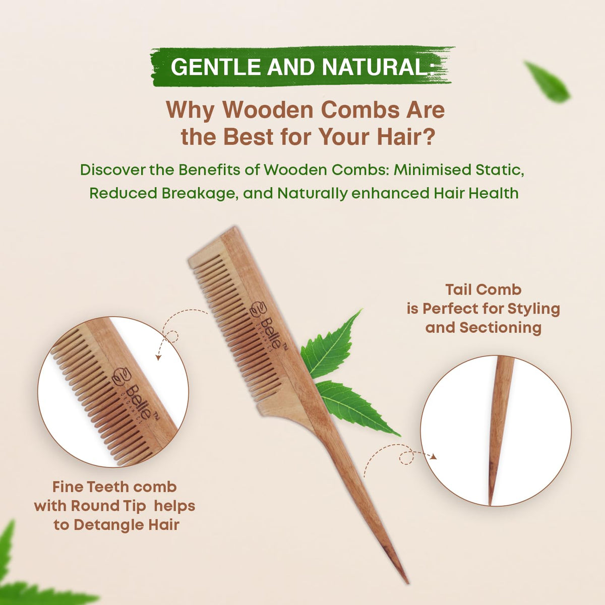 Organics Wooden Neem Comb Herbs Soaked in Neem Castor & Coconut Oil for Multi Use