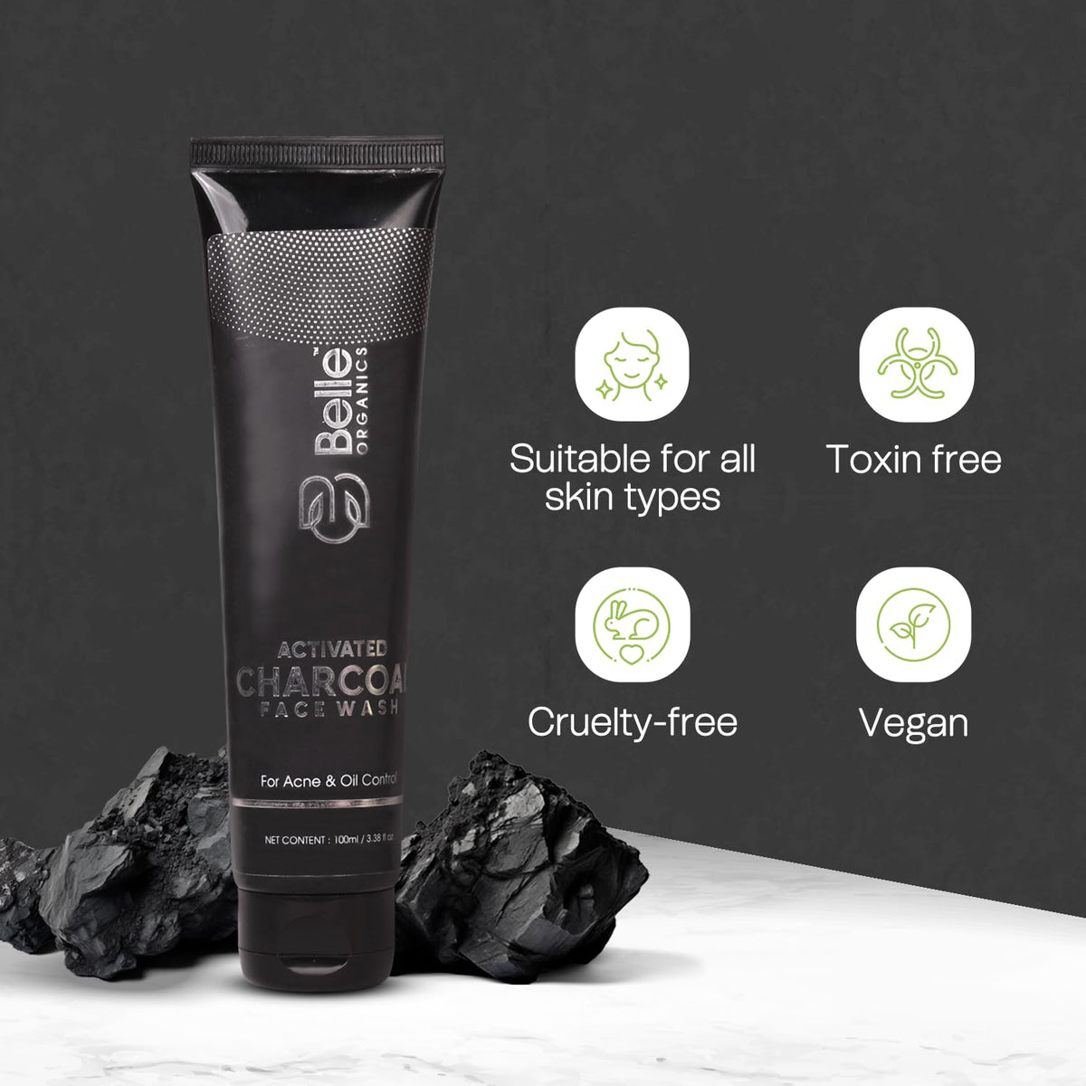 Activated Charcoal Face Wash for Men - 100 ml