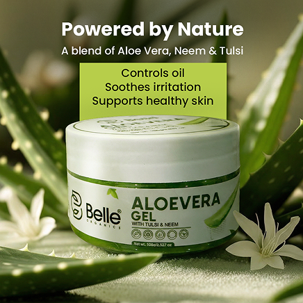 Aloe Vera Gel with Tulsi & Neem for Skin & Hair | Pure Hydrating Gel for Acne, Dry Skin, Sunburn & Scalp Care 100g