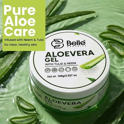 Aloe Vera Gel with Tulsi & Neem for Skin & Hair | Pure Hydrating Gel for Acne, Dry Skin, Sunburn & Scalp Care 100g