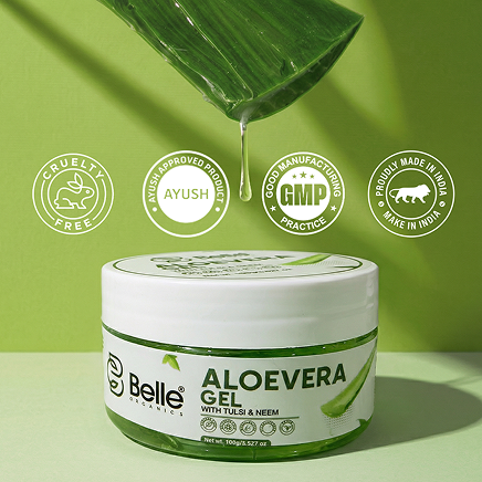 Aloe Vera Gel with Tulsi & Neem for Skin & Hair | Pure Hydrating Gel for Acne, Dry Skin, Sunburn & Scalp Care 100g