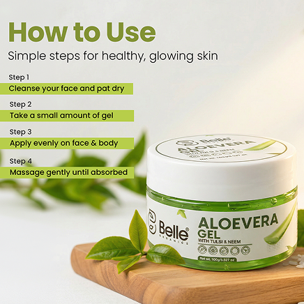 Aloe Vera Gel with Tulsi & Neem for Skin & Hair | Pure Hydrating Gel for Acne, Dry Skin, Sunburn & Scalp Care 100g